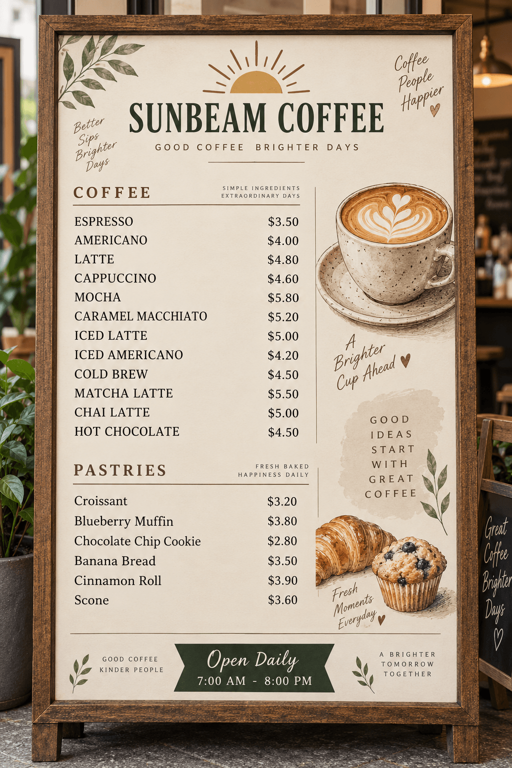 Full archived TextRaze menu result: MOCHA is $5.80 and the next row is still $5.20.
