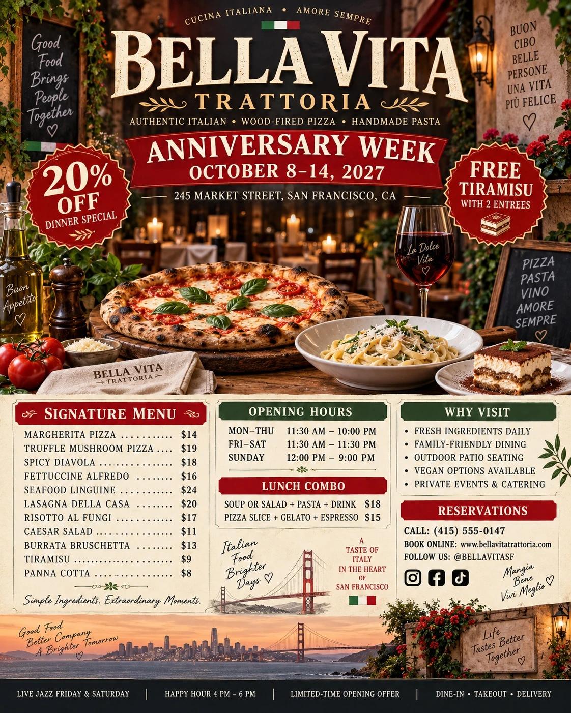 The same restaurant poster with ANNIVERSARY WEEK on the ribbon